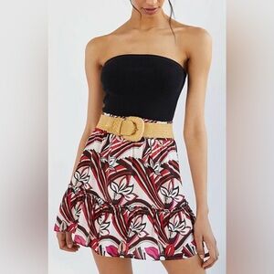 Anthropologie bold floral mini skirt elastic waist ruffle small $98